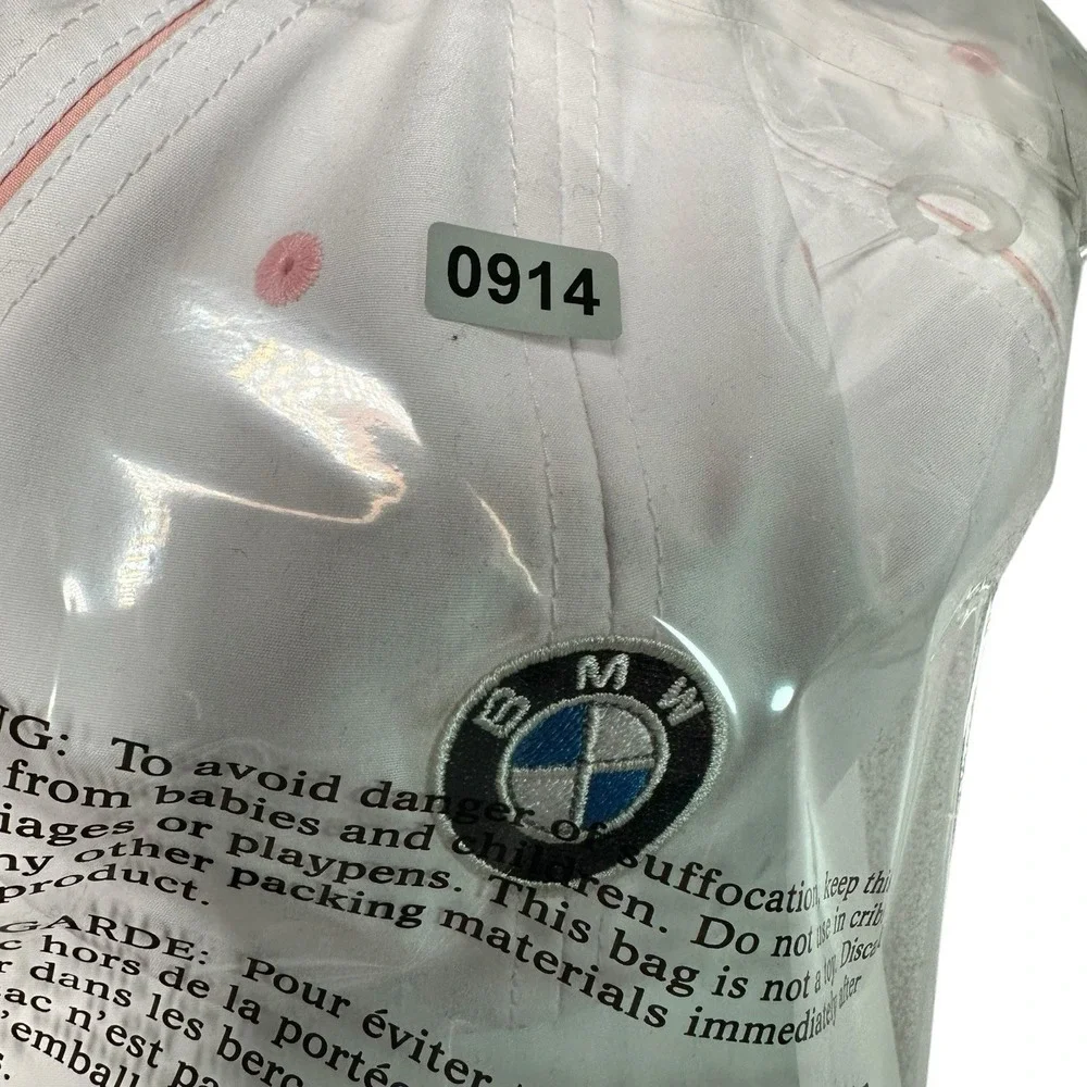 BMW Lifestyle White Pink Adjustable Hat Cap Logo Womens w/ Bonus Keychain